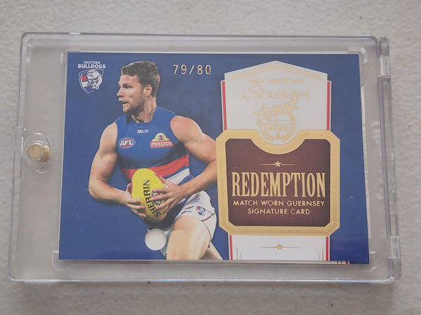 2016 AFL Select Certified Jake Stringer Redemption Match Worn Guersey Signature Card Bulldogs 79/80