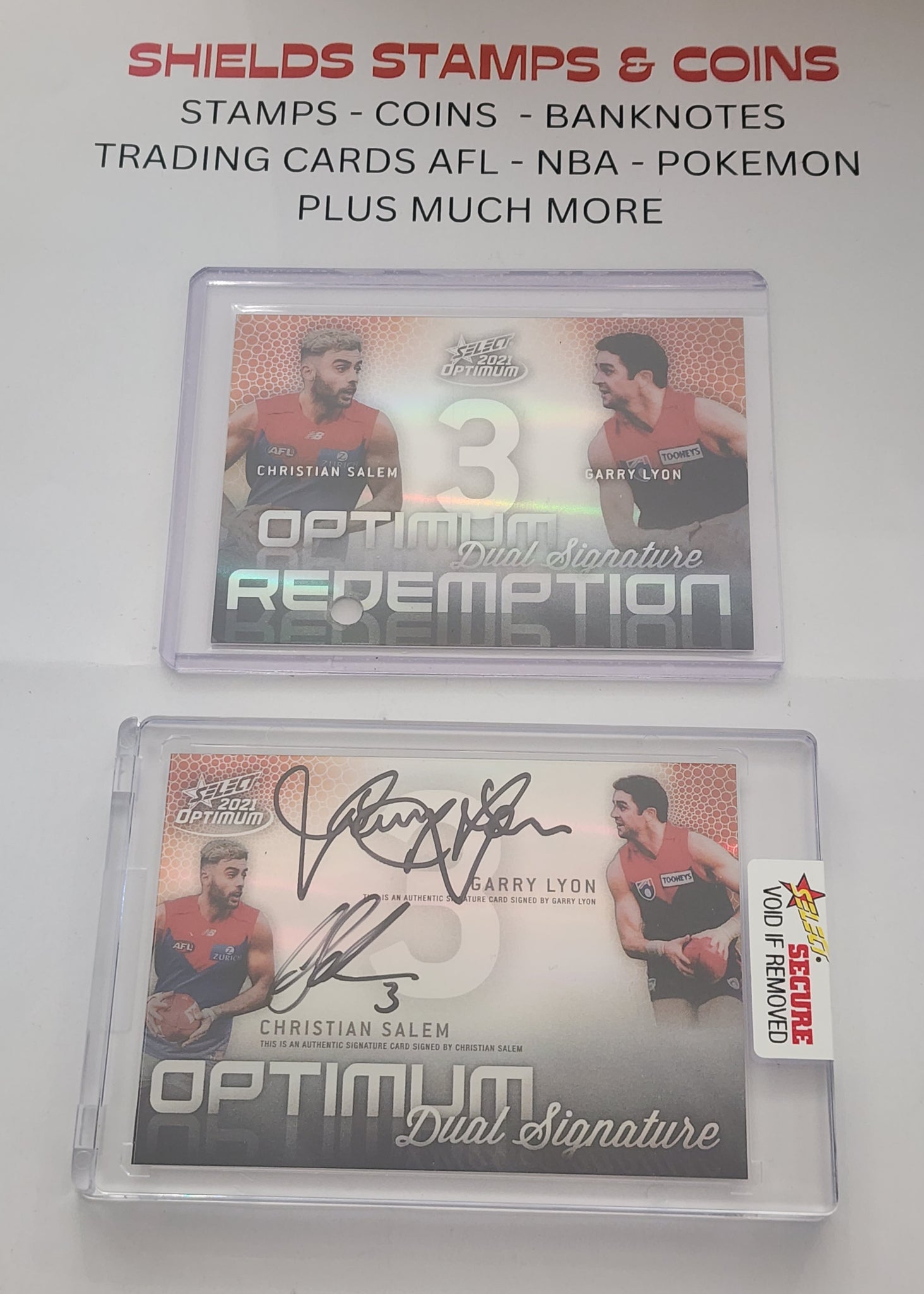 2021 AFL Select Optimum Dual Signature Redemption and card Garry Lyon Christian Salem 27/50