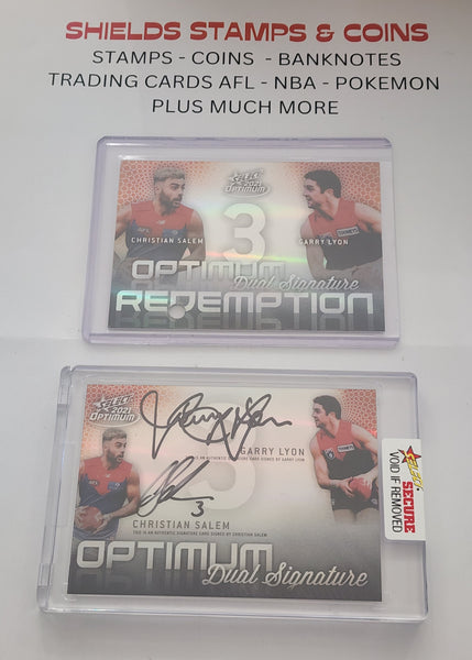 2021 AFL Select Optimum Dual Signature Redemption and card Garry Lyon Christian Salem 27/50