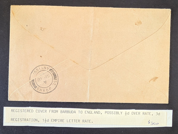 Antigua Barbuda Registered Cover to England 1937