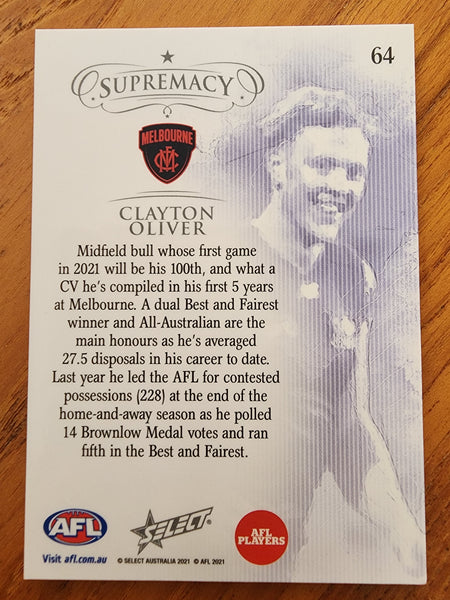 2021 AFL Select Supremacy Clayton Oliver Melbourne 33/135
