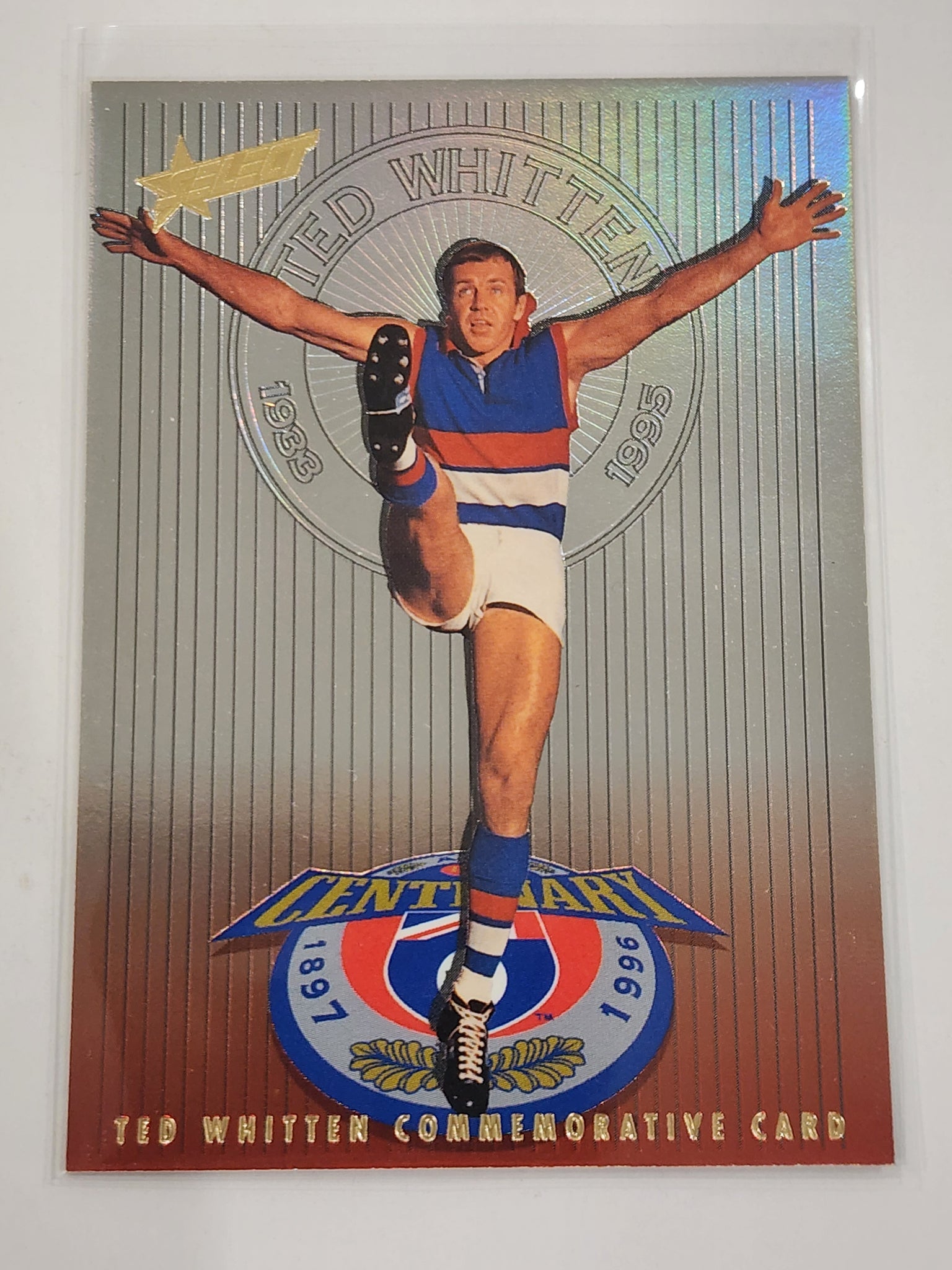 1996 Select AFL Classic Metal Trading Card Ted Whitten Commemorative Card