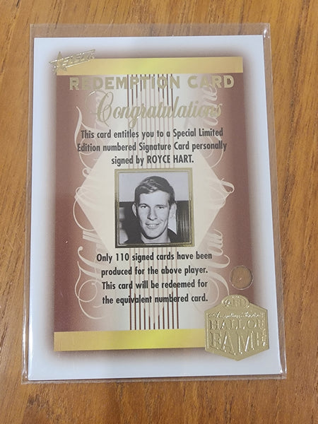 2018 AFL Select Hall Of Fame Legend Signatures and Redemption Royce Hart 21/110 LGS17