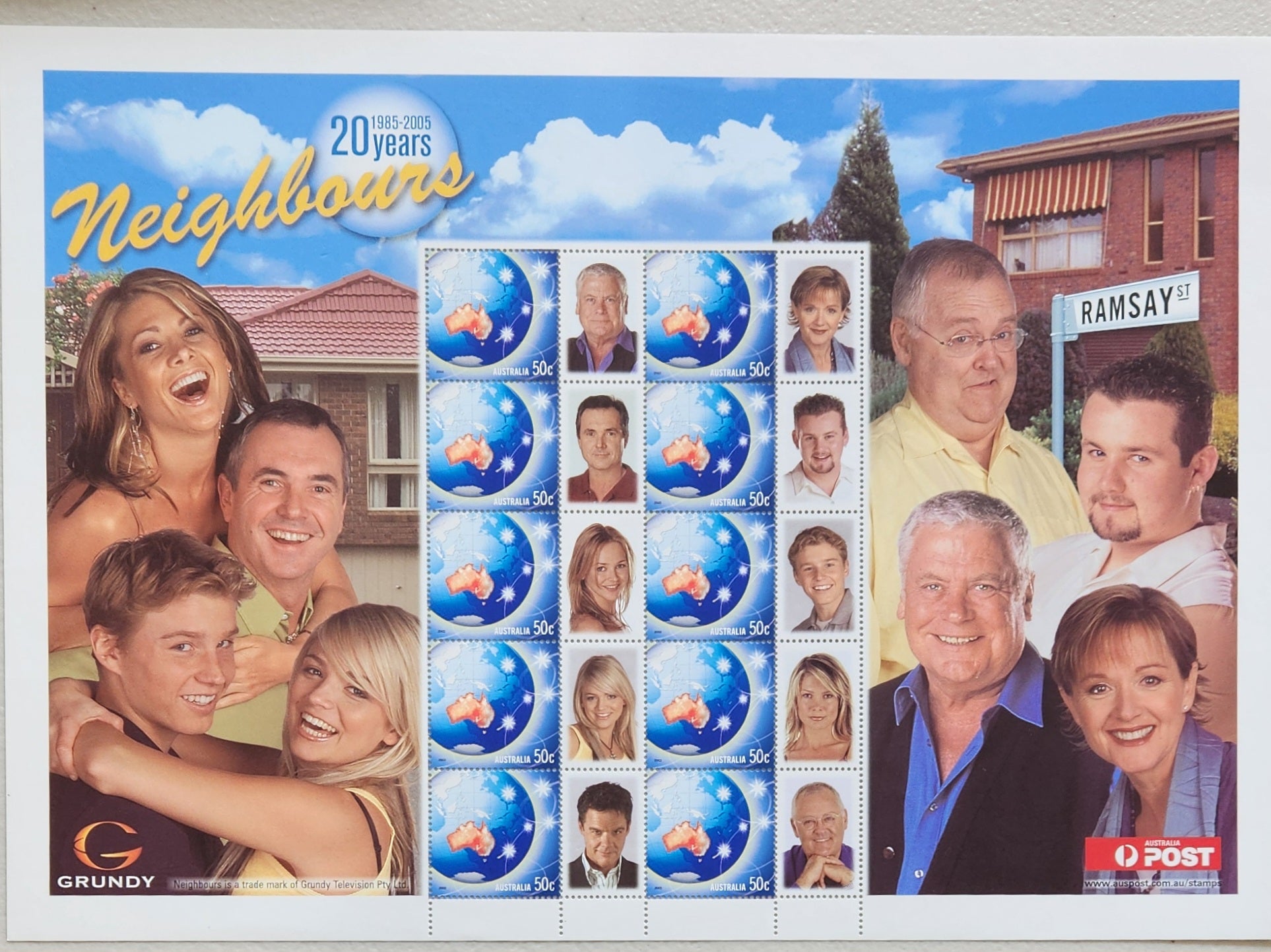 Australia 50c Neighbours 20 Years SES Stamp Sheet. Limited edition