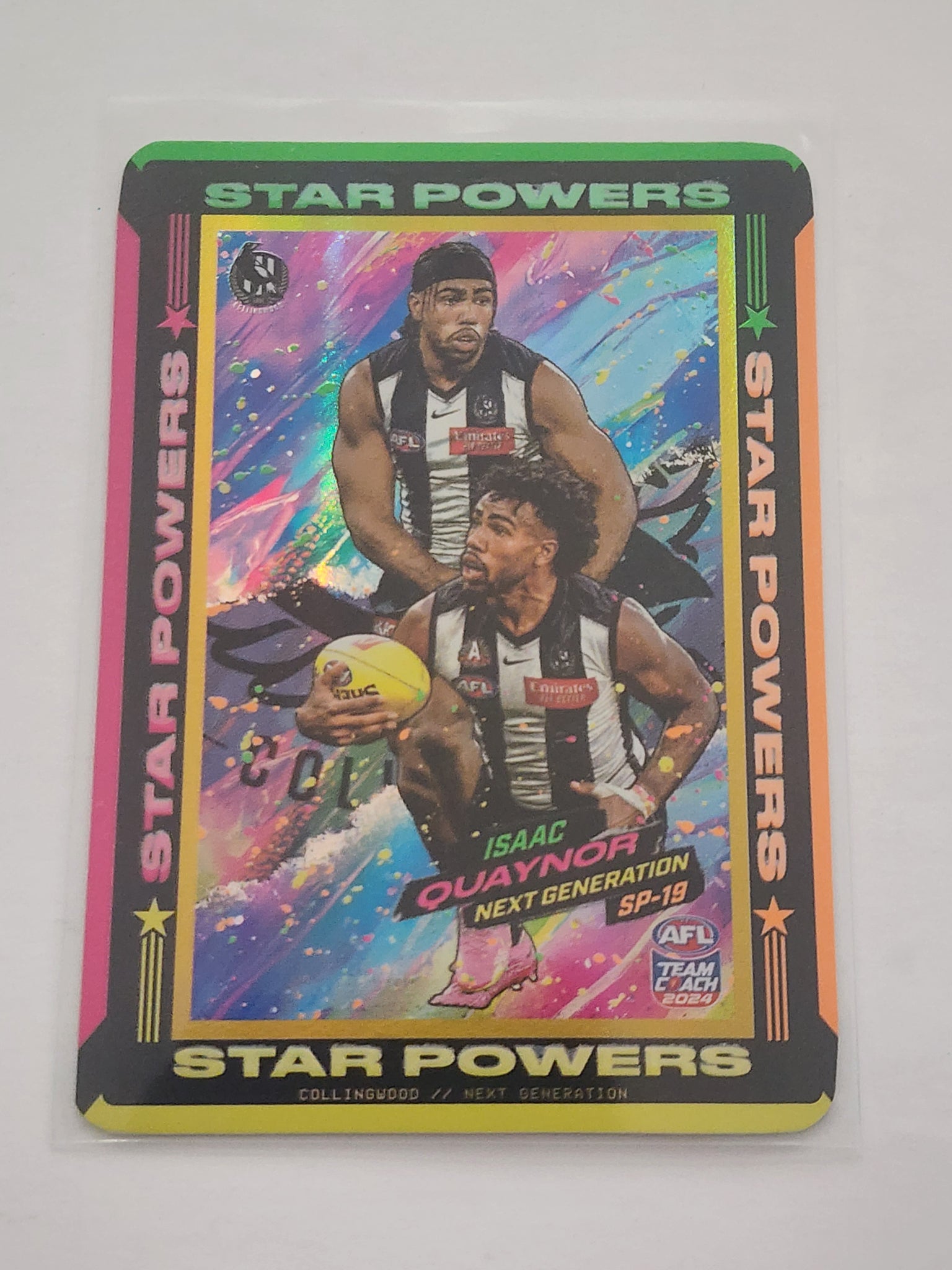2024 AFL Teamcoach Star Powers Neon Card Isaac Quaynor Collingwood SP 19