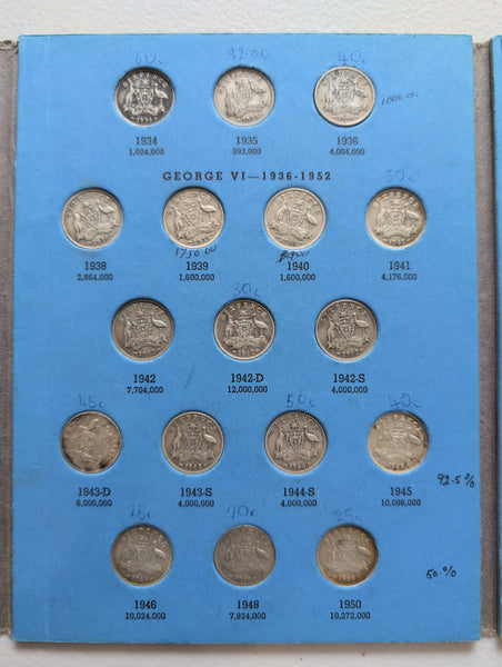 Australia 1910-63 Complete Set 6d Sixpence Silver Coins Very Good to about Uncirculated Condition