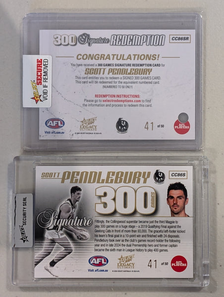2024 AFL Select 300 Game Redemption Signature Card Scott Pendlebury Collingwood