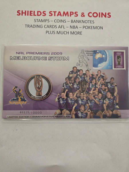 2009 NRL Premiers Melbourne Storm Medallion & Stamp PNC