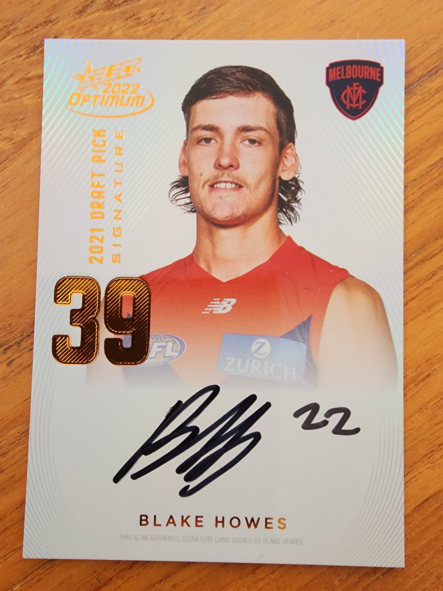 2022 AFL Select Optimum Draft Pick Signature Blake Howes Melbourne