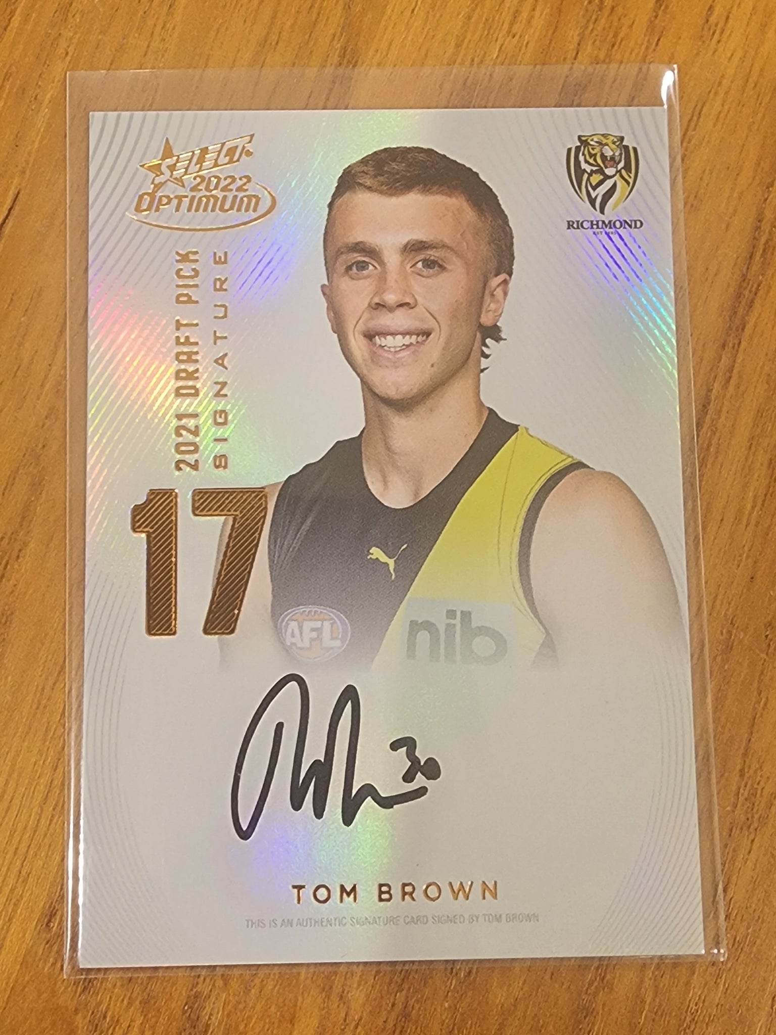 2022 AFL Select Optimum 2021 Draft Pick Signature Tom Brown 90/170