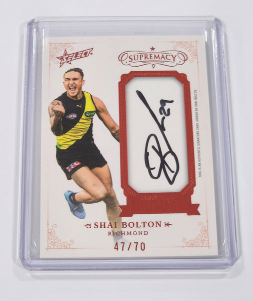 2024 AFL Select Supremacy Shai Bolton Richmond Signature Card 47/70 FFS27