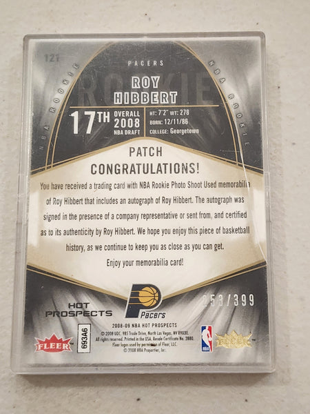2008-09 NBA Fleer Hot Prospects Gold Roy Hibbert Rookie Auto Signature Patch 253/399 Pacers