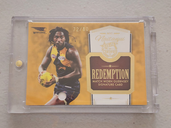 2017 AFL Certified Nic Naitanui West Coast Redemption Match Worn Guernsey signature card 72/80