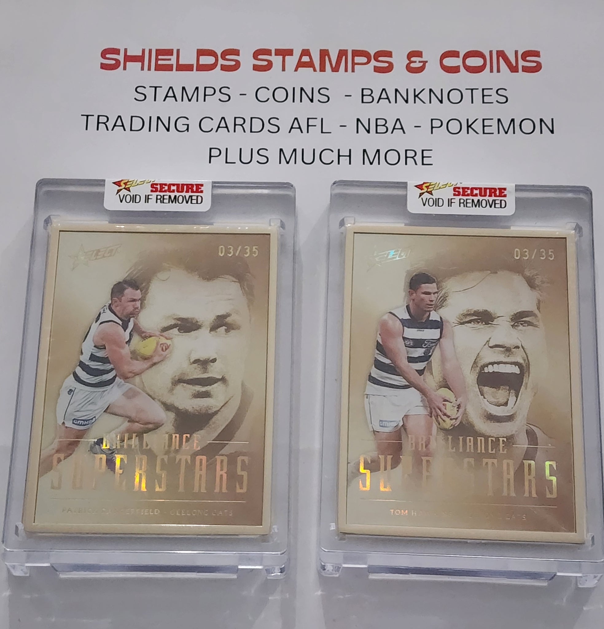 2024 AFL Select Brilliance SUPERSTARS Gold Card Patrick Dangerfield Tom Hawkins Geelong Matching Number 3 (2 Cards)
