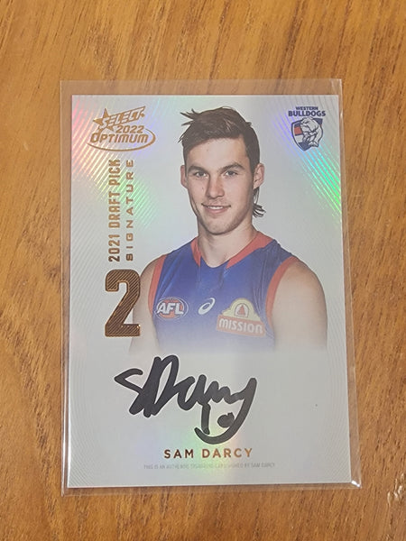 2022 AFL Select Optimum 2021 Draft Pick Signature Sam Darcy Bulldogs 109/170