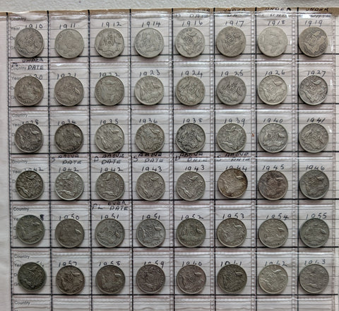Australia 1910-63 Complete Silver 6d Sixpence Set on Page