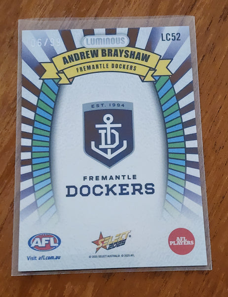 2025 AFL Select Hobby Footy Stars Luminous Carnival Andrew Brayshaw Fremantle LC52 LOW 6/99