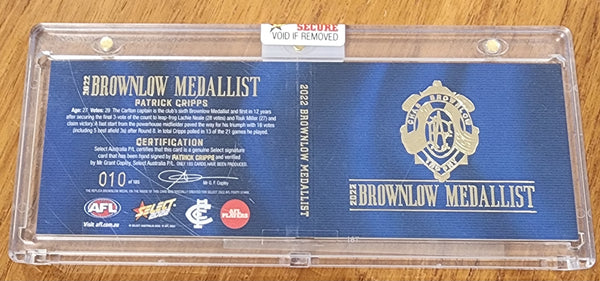 2022 AFL SELECT GOLD BROWNLOW SIGNATURE BOOKLET PATRICK CRIPPS CARLTON LOW 10/185 BPG13