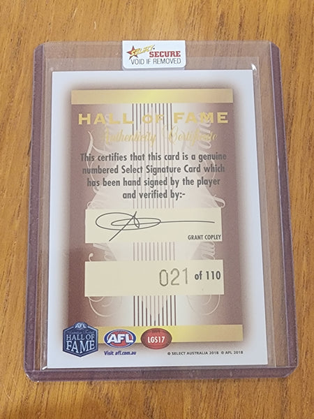 2018 AFL Select Hall Of Fame Legend Signatures and Redemption Royce Hart 21/110 LGS17