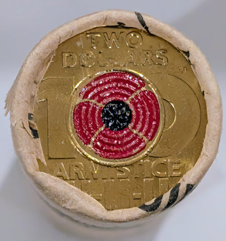 Australia 2018 Royal Australian Mint $2 Coloured Remembrance Day coin in RAM Roll