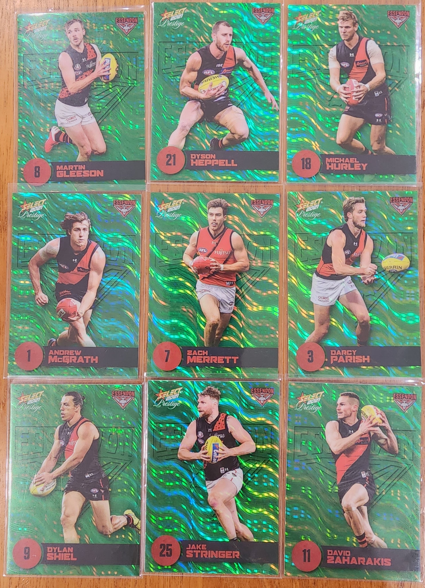 2021 AFL SELECT PRESTIGE GREEN PARALLEL ESSENDON BOMBERS FULL SET 38 - 46