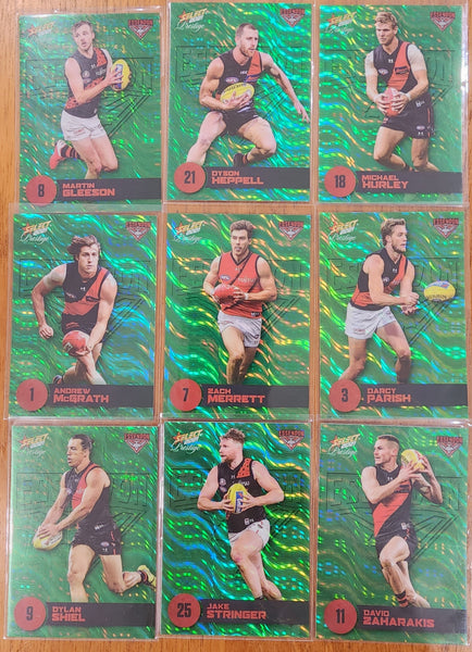 2021 AFL SELECT PRESTIGE GREEN PARALLEL ESSENDON BOMBERS FULL SET 38 - 46