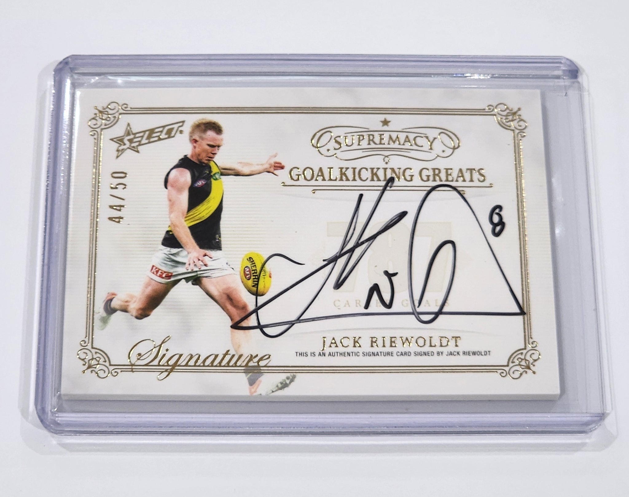 2024 AFL Select Supremacy Goalkicking Greats Jack Riewoldt Richmond Signature card 44/50