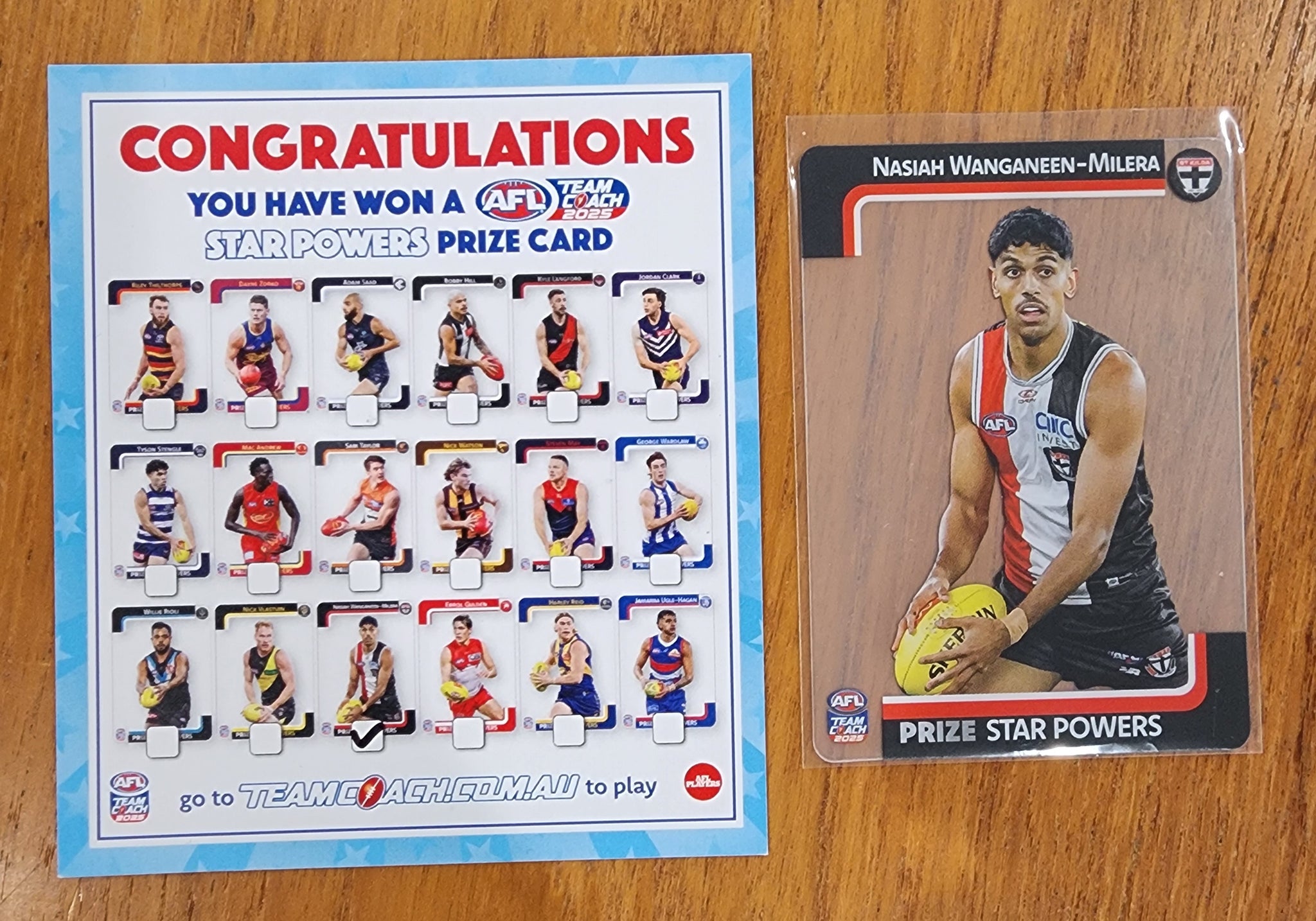 2025 AFL Select Team Coach Prize Star Powers Nasiah Wanganeen - Milera St Kilda