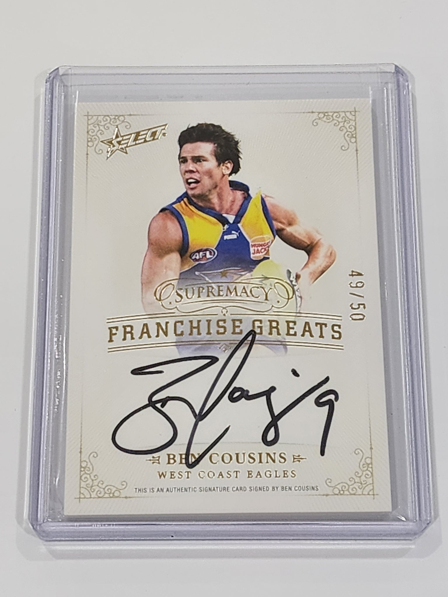 2024 AFL Select Supremacy Ben Cousins West Coast Franchise Greats Signature Card 49/50 FGS34