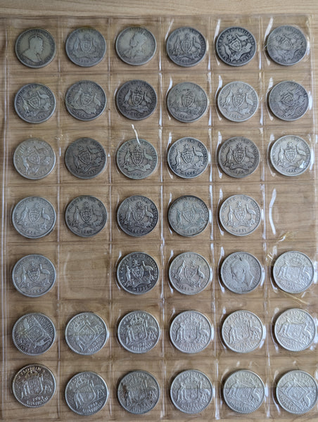 Australia 1910-63 Complete Set of 2/- Florin Silver Coins. Very Good to Extremely Fine Condition.