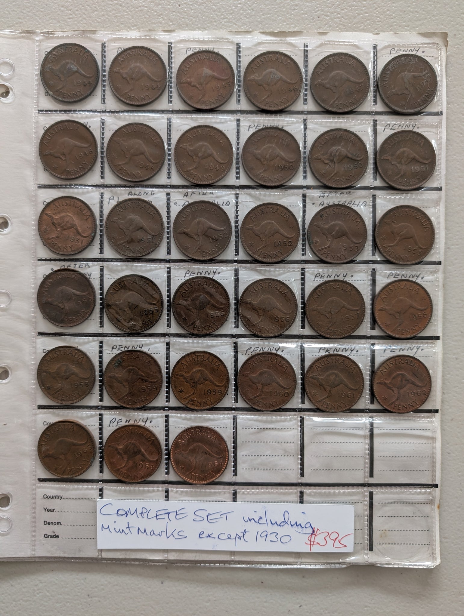 Australia Penny Set Excluding 1930
