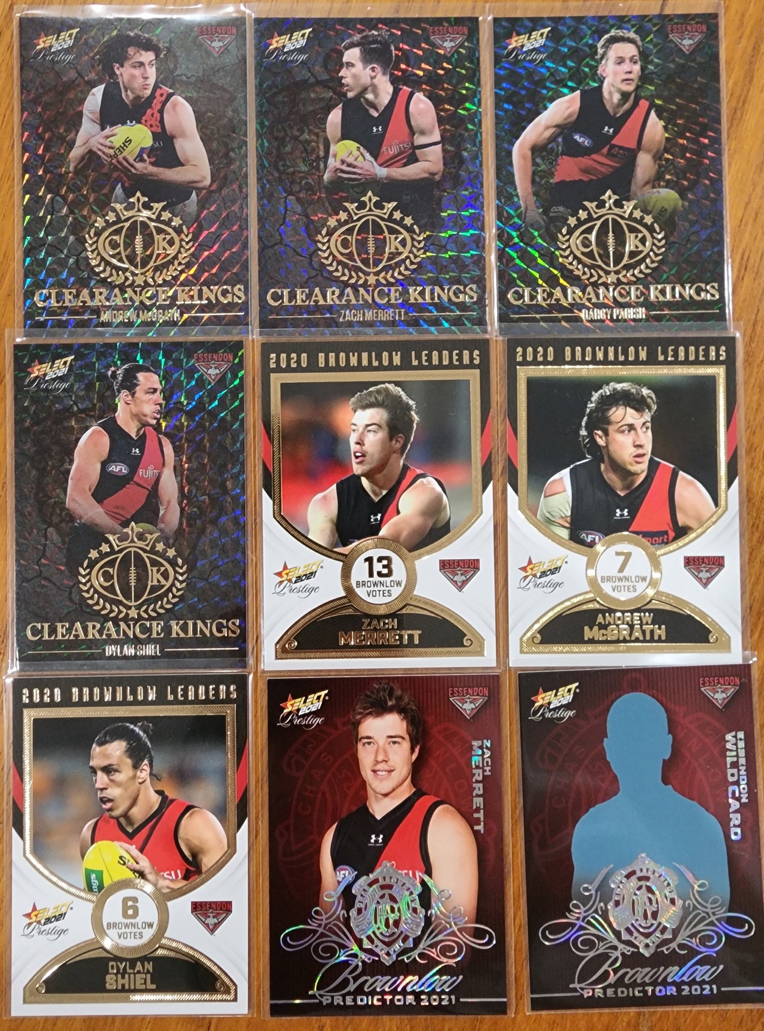 2021 AFL SELECT PRESTIGE CLEARANCE KINGS 2020 BROWNLOW LEADERS BROWNLOW PREDICTOR CARDS ESSENDON BOMBERS