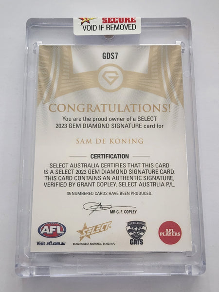 2023 AFL Select GEM Sam De Koning Diamond Signature Redemption cards 24/35 Geelong Cats