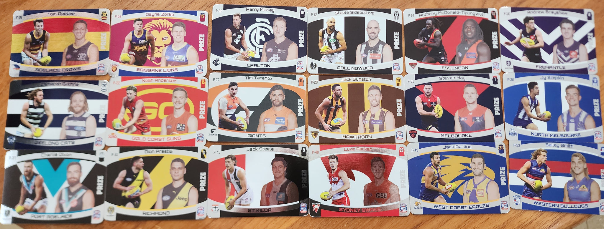 2021 AFL Teamcoach Prize Card Complete Set of 18 cards