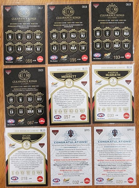 2021 AFL SELECT PRESTIGE CLEARANCE KINGS 2020 BROWNLOW LEADERS BROWNLOW PREDICTOR CARDS ESSENDON BOMBERS