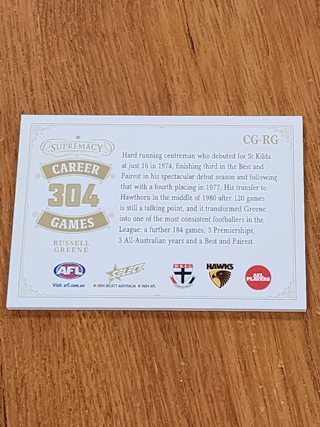 2024 AFL Select Supremacy Career Games 304 Russell Greene Hawthorn 15/55 CG-RG