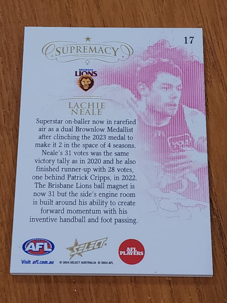 2024 AFL Select Supremacy Lachie Neale Brisbane Lions 66/95 #17