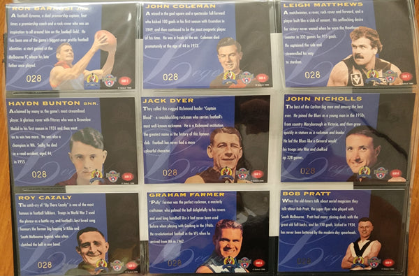 1996 AFL Hall Of Fame Platinum Set Inc Triple Brownlow Signature card (Dick Reynolds, Ian Stewart, Bob Skilton)