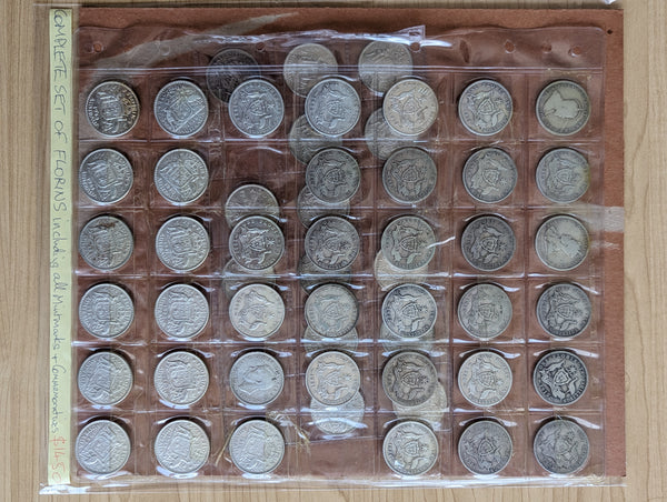 Australia 1910-63 Complete Set of 2/- Florin Silver Coins. Very Good to Extremely Fine Condition.