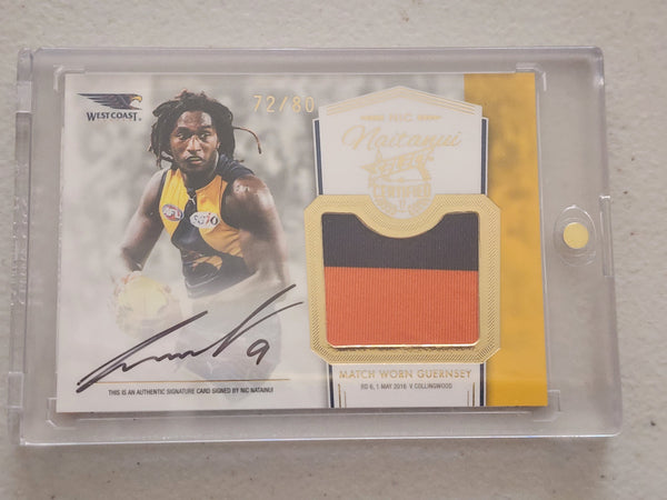2017 AFL Certified Nic Naitanui West Coast Redemption Match Worn Guernsey signature card 72/80