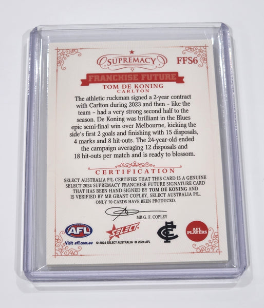 2024 AFL Select Supremacy Signature Tom De Koning Carlton LOW 1/70