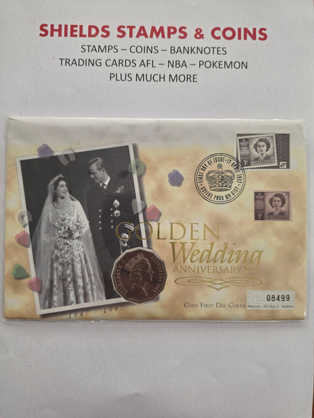1997 Australian Golden Wedding Anniversary Proof Coin First Day Cover
