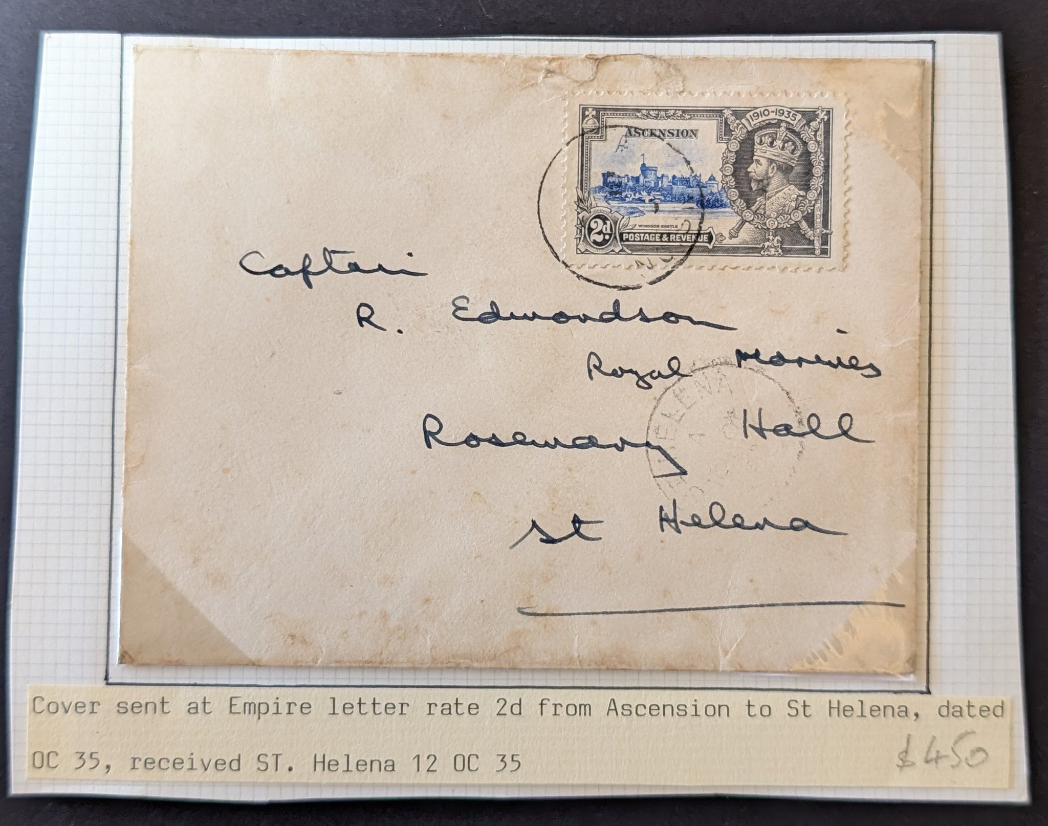 St Helena 1935 Silver Jubilee Cover sent at Empire Letter Rate 2d from Ascension