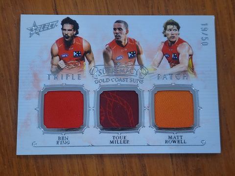 2024 AFL Select Supremacy Triple Patch Ben King Touk Miller Matt Rowell Gold Coast 19/50 TP9