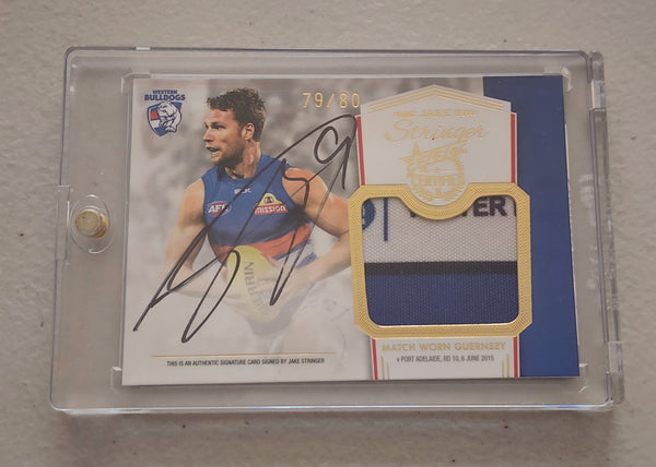 2016 AFL Select Certified Jake Stringer Redemption Match Worn Guersey Signature Card Bulldogs 79/80