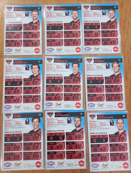 2021 AFL SELECT PRESTIGE BLUE PARALLEL ESSENDON BOMBERS FULL SET 38 - 46