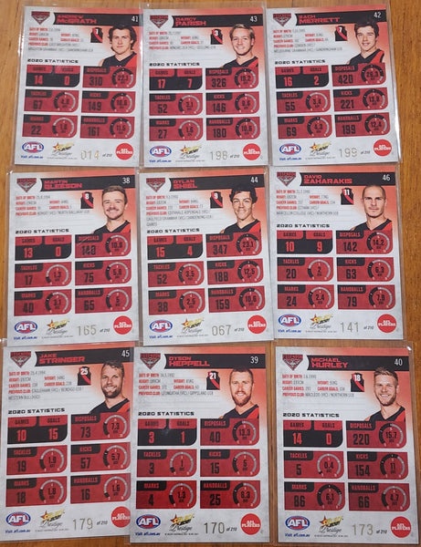 2021 AFL SELECT PRESTIGE RED PARALLEL ESSENDON BOMBERS FULL SET 38 - 46