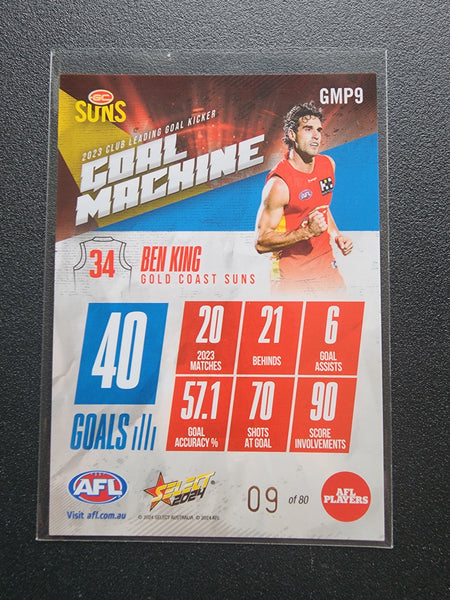2024 AFL Select Goal Machine Ben King Gold Coast LOW 9/80