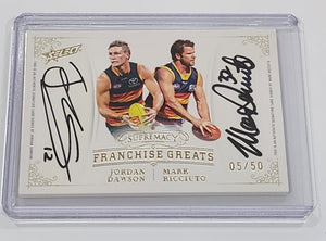 2024 AFL Select Supremacy Franchise Greats Jordan Dawson Mark Ricciuto Adelaide Signatures LOW 5/50
