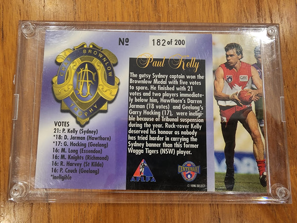 1996 SELECT JUMBO CASE CARD- PAUL KELLY BROWNLOW MEDALLIST 182/200  SWANS